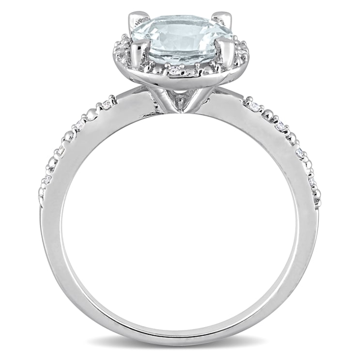 1 1/7 CT TGW Aquamarine and Diamond Accent Halo Ring in Sterling Silver