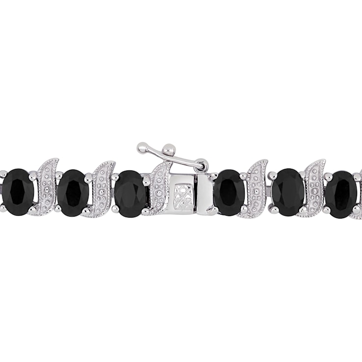 14 7/8 CT TGW Black Sapphire and Diamond Accent S-Link Bracelet in
Sterling Silver