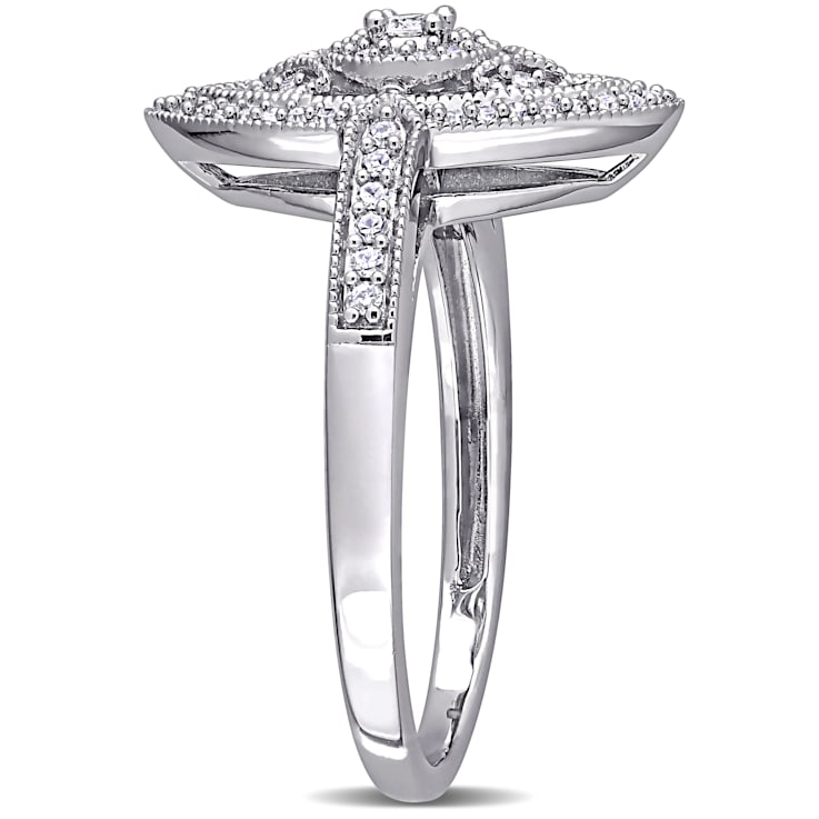 1/4 CT TW Diamond Vintage Marquise Shaped Halo Ring in Sterling Silver