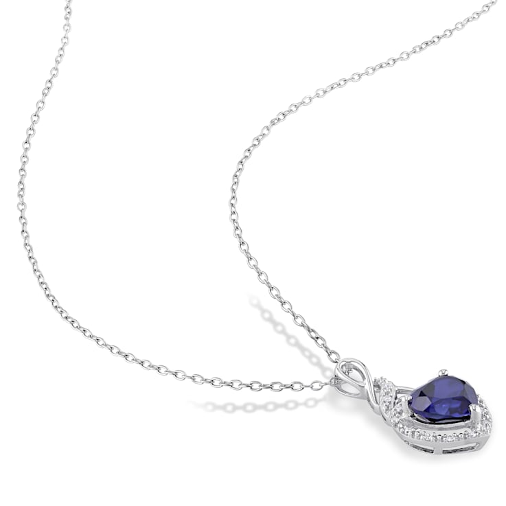 2 1/4 CTW Created Blue Sapphire and Diamond Accent Heart Twist Sterling
Silver Pendant with Chain