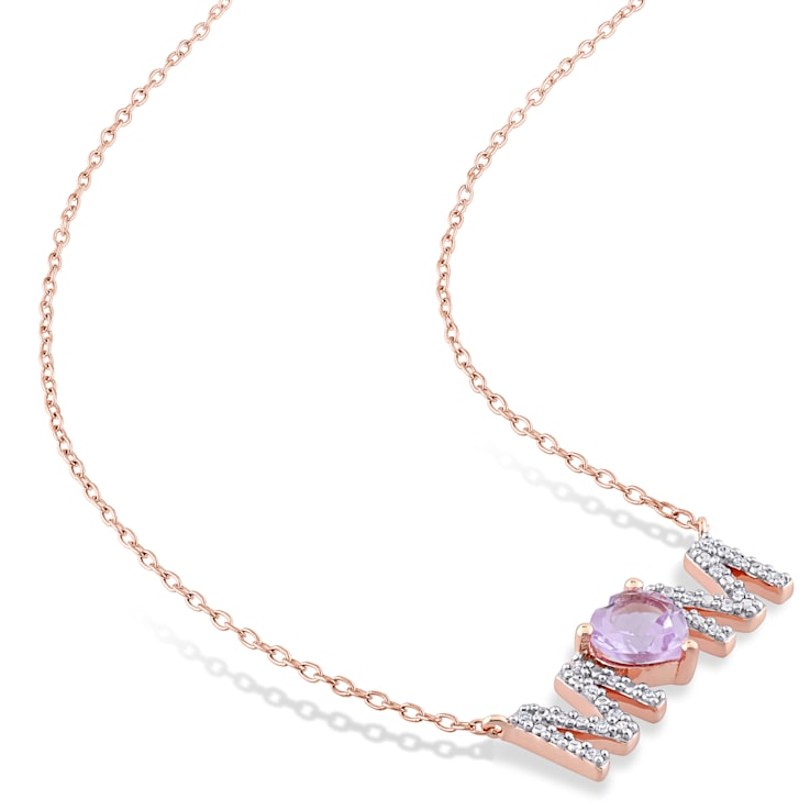 3/5 CTW Rose de France and 1/10 CTW Diamond "MOM" Rose Plated
Sterling Silver Pendant with Chain