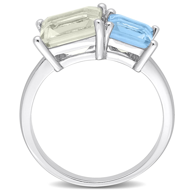 3 3/4 CT TGW Green Quartz and Sky Blue Topaz Ring in Sterling Silver