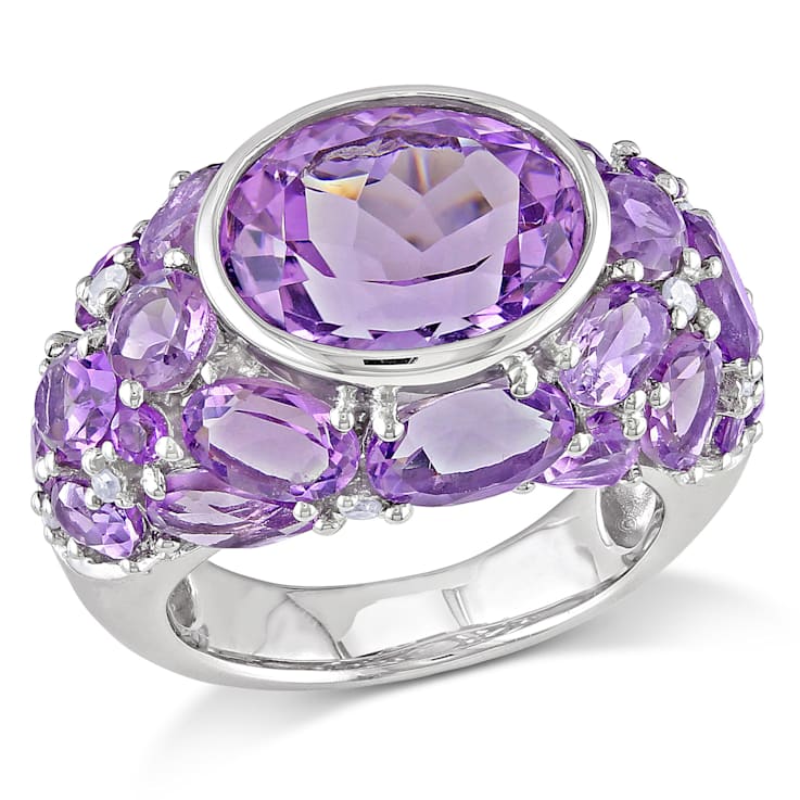 10 3/8 CT TGW Amethyst and 1/10 CT TW Diamond Cluster Ring in Sterling Silver