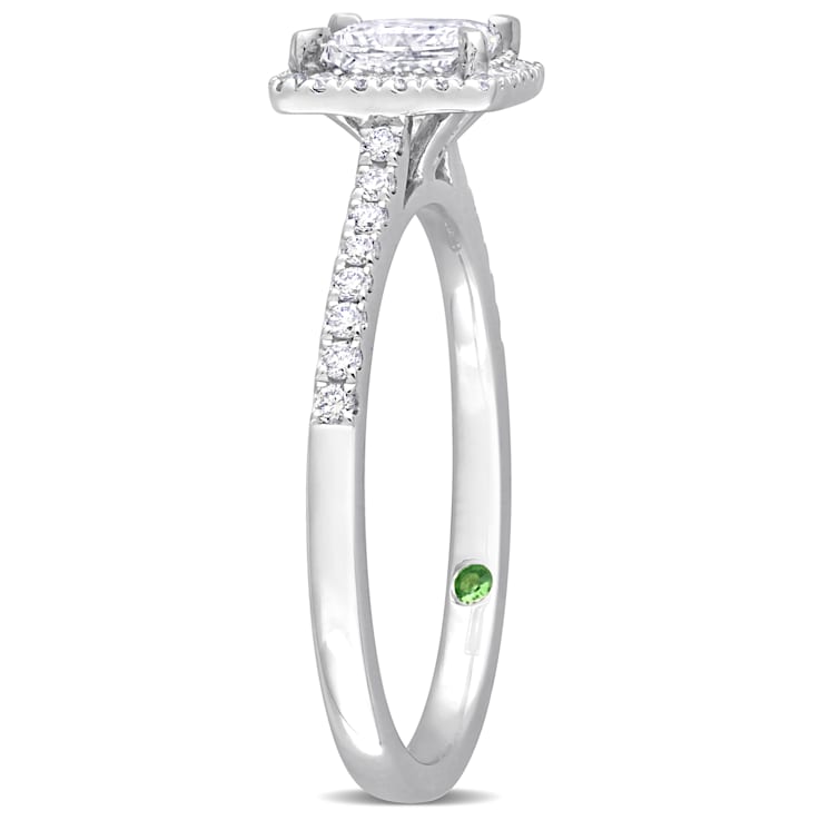 1 CT TGW Lab Grown Diamond with Tsavorite Accent Halo Engagement Ring in
14K White Gold