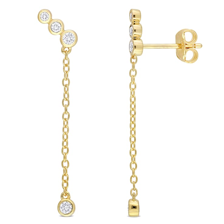 1/5 CT TGW Lab Grown Diamond Dangle Earrings iin 18K Yellow Gold Plated
Sterling Silver