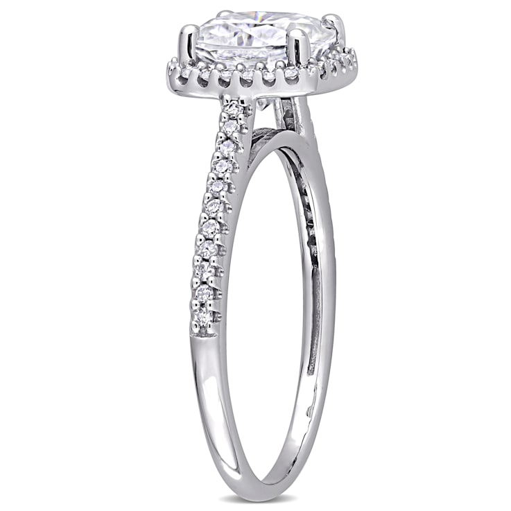 2 CT DEW Created Moissanite and 1/4 CTW Diamond Halo Engagement Ring 14K
White Gold