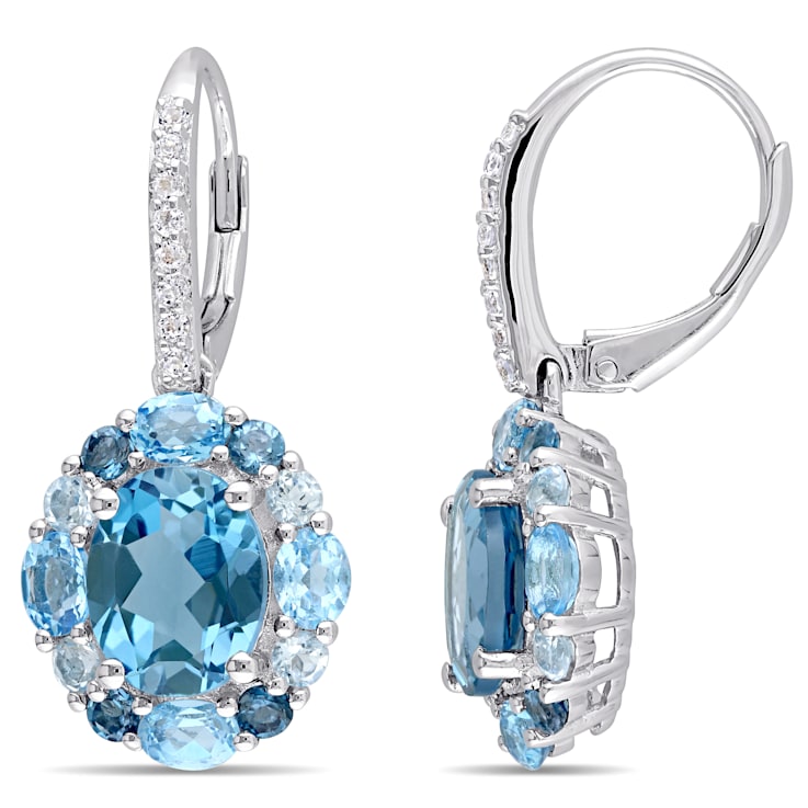 7-7/8ctw Sky, London and Swiss Blue Topaz Floral Drop Earrings in
Sterling Silver