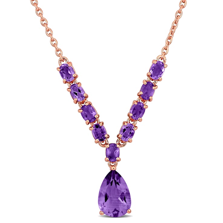 2 1/3 CT TGW Amethyst Lariat Necklace in Rose Plated Sterling Silver