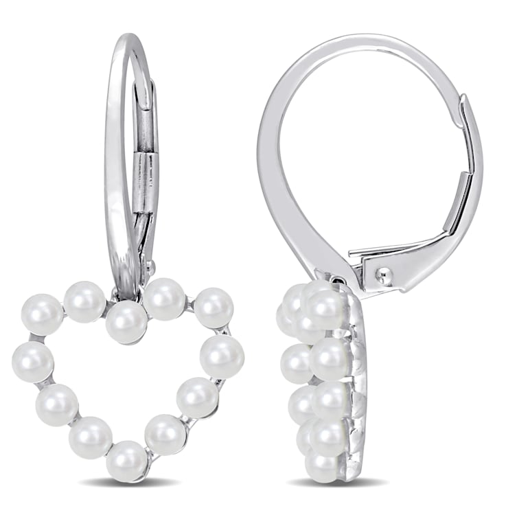 2-2.5MM Freshwater Cultured Pearl Heart Earrings in 14K White Gold