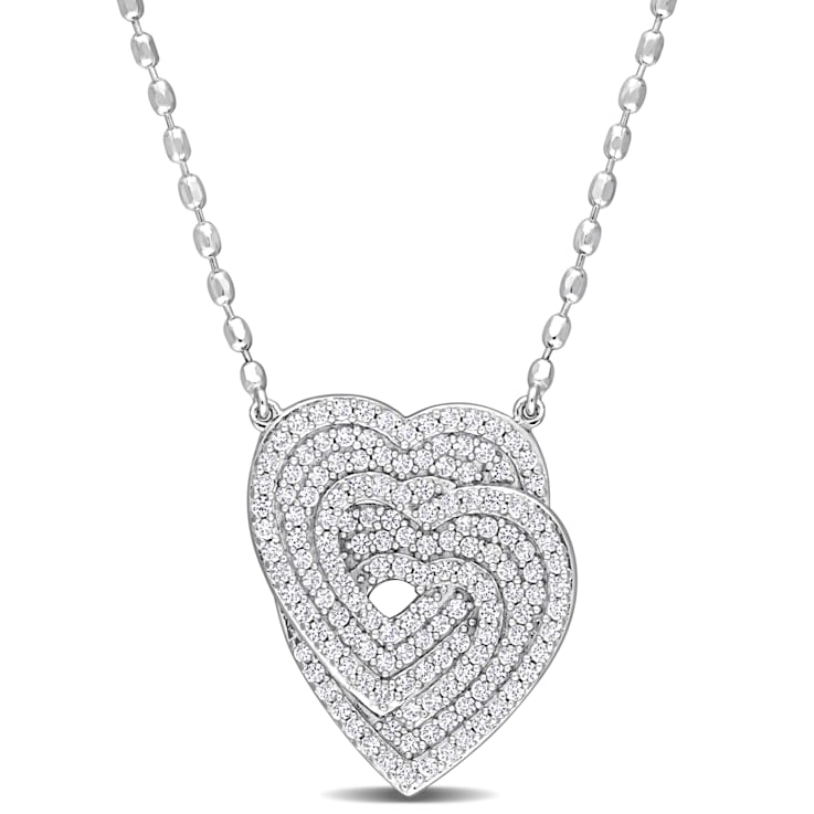 1 2/5 CT TGW Created White Sapphire Interlocking Hearts Pendant with
Chain in Sterling Silver