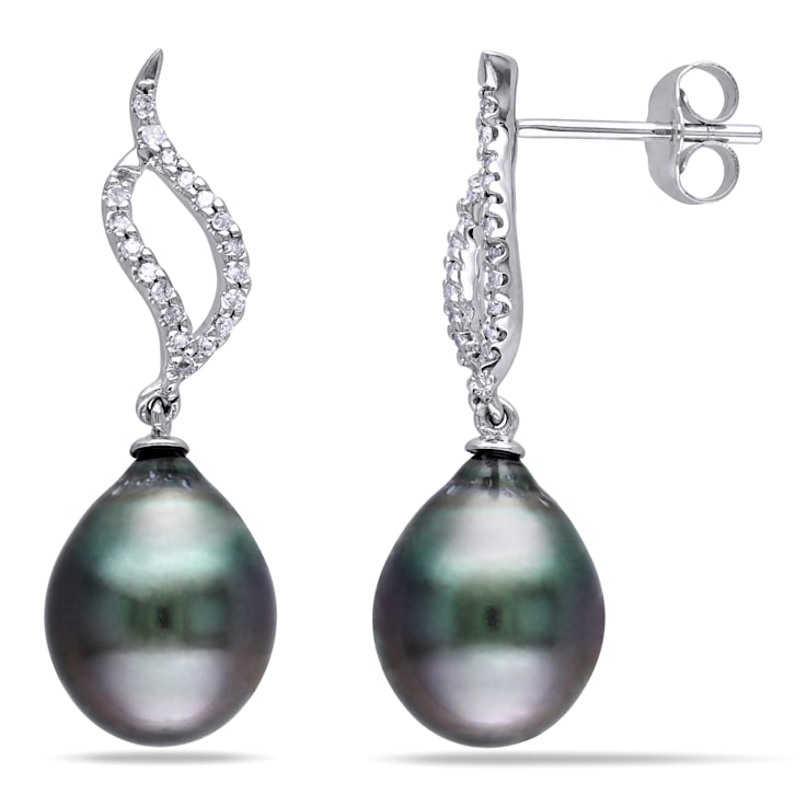 9-9.5MM Tahitian Cultured Pearl and Diamond Accent Drop Earrings in 10K
White Gold
