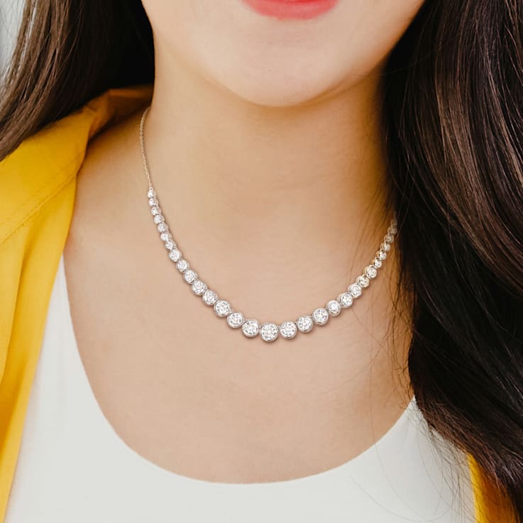 9 1/10 CT TGW Created Moissanite Graduated Necklace in Sterling Silver