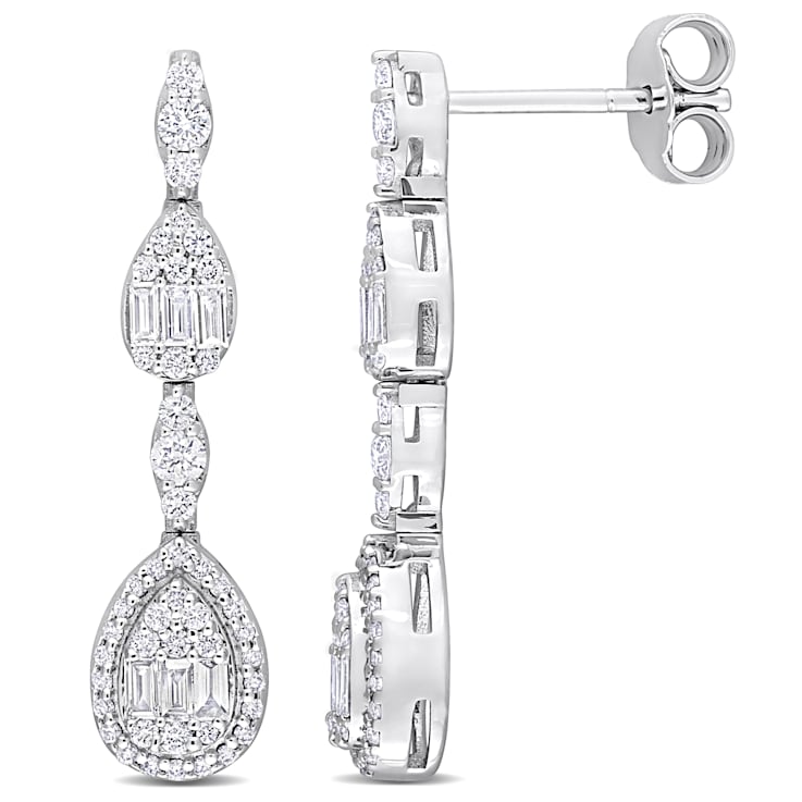 7/8 CT TW Diamond Drop Earrings in 14K White Gold