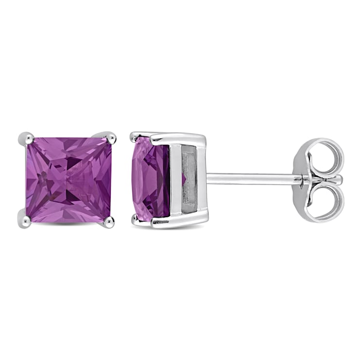 2 CT TGW Square Simulated Alexandrite Stud Earrings in Sterling Silver