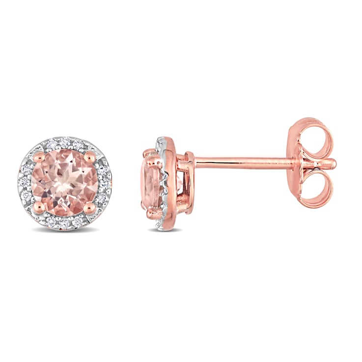 1ct Morganite and Diamond Halo Stud Earrings in Rose Plated Sterling Silver