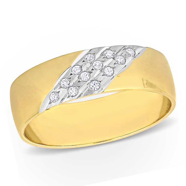 Men's 6mm Cubic Zirconia Matte Wedding Band in 10K Yellow Gold