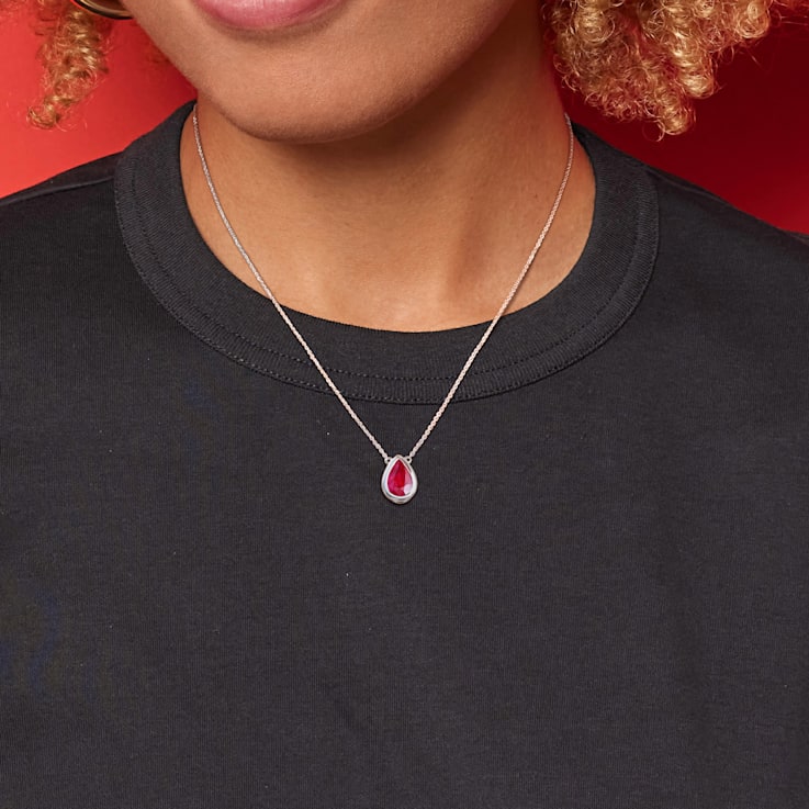 1 7/8 CT Ruby Teardrop Pendant with Chain in 14K White Gold