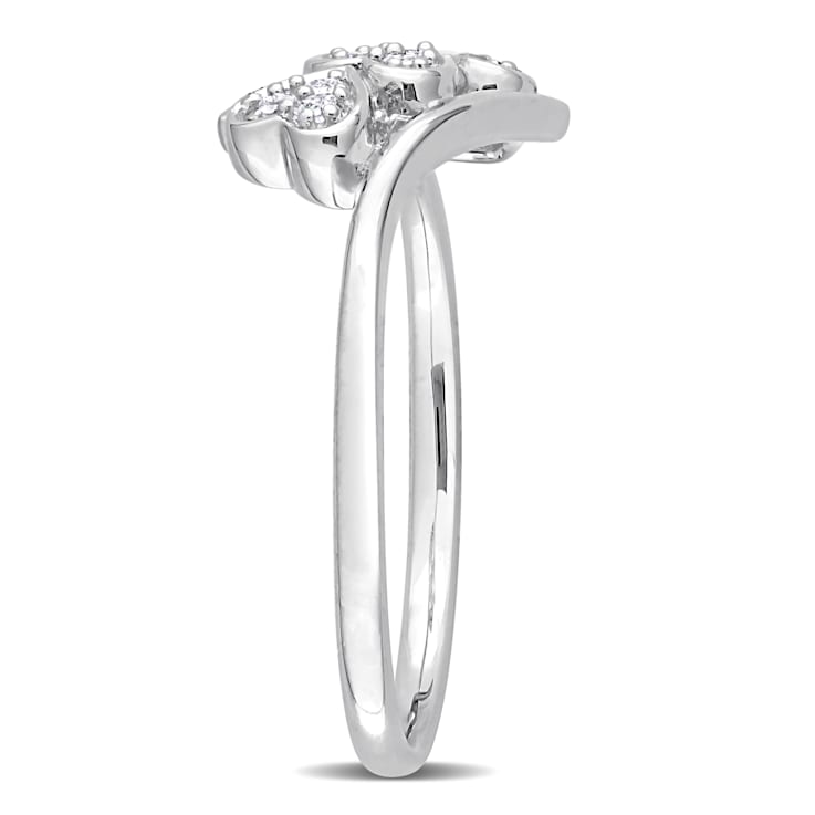 1/10 CT TW Diamond Triple Heart Bypass Promise Ring in Sterling Silver