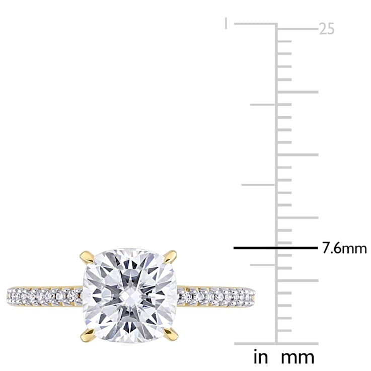 2 CT DEW Created Moissanite and 1/10 CT TW Diamond Engagement Ring in
14K Yellow Gold