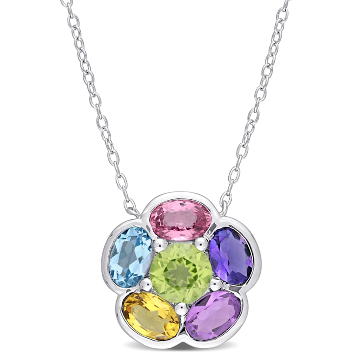 3 1/3 CT TGW Multi-Gem Floral Pendant in Sterling Silver