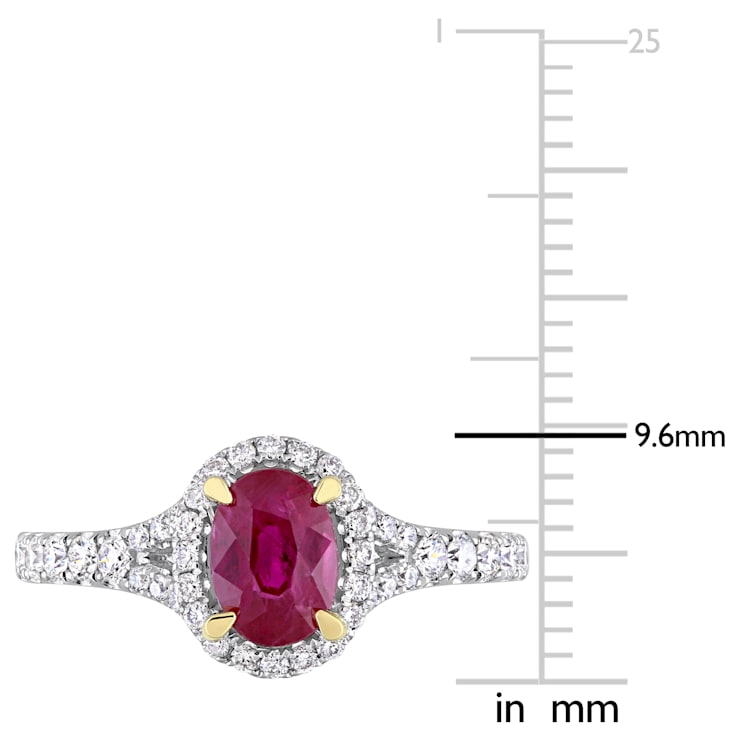 7/8 CT TGW Ruby and 1/2 CT TW Diamond Halo Ring in 14K White Gold
