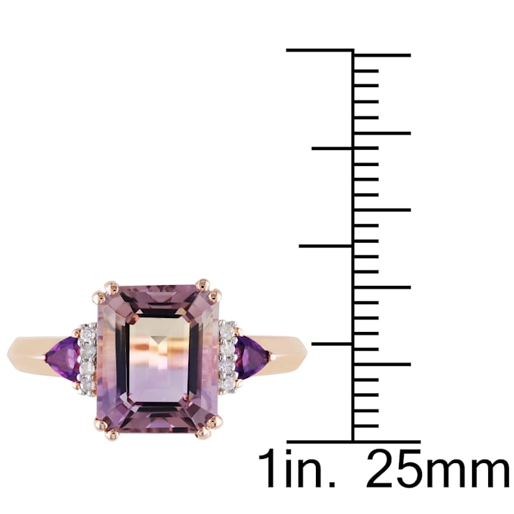 3 2/5 CT TGW Ametrine, Amethyst and Diamond Accent Ring in 18K Rose Gold
Over Sterling Silver