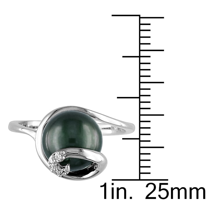 9-9.5MM Black Tahitian Pearl Swirl Ring in Sterling Silver