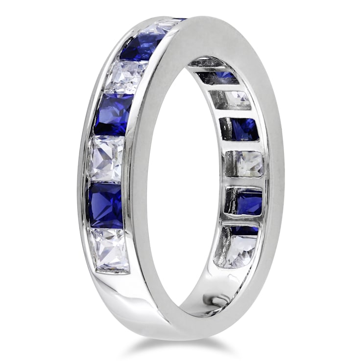2 3/8 CTW Created White and Blue Sapphire Anniversary Band in Sterling Silver