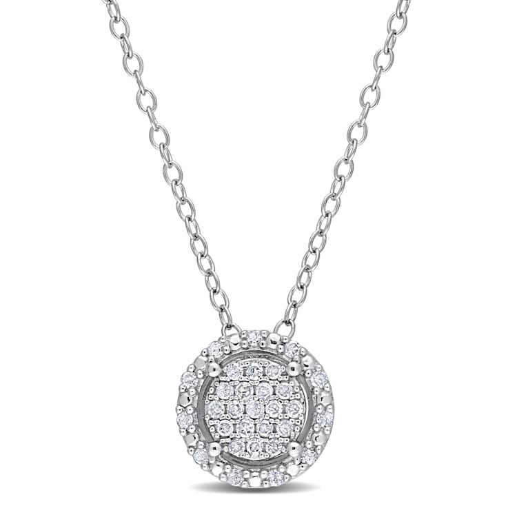 1/6 CT TW Diamond Cluster Halo Pendant with Chain in Sterling Silver