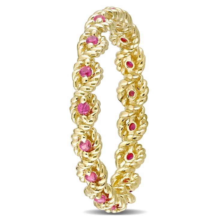 1/4 CT TGW Created Ruby Infinity Eternity Ring in 10K Yellow Gold