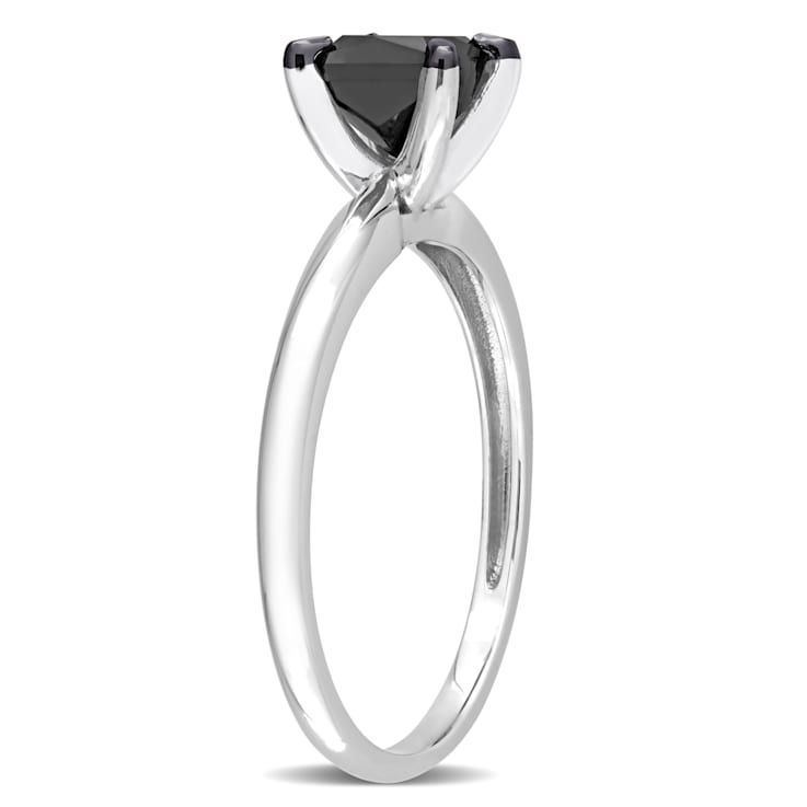1 ct Black Diamond Solitaire Engagement Ring in 14K White Gold