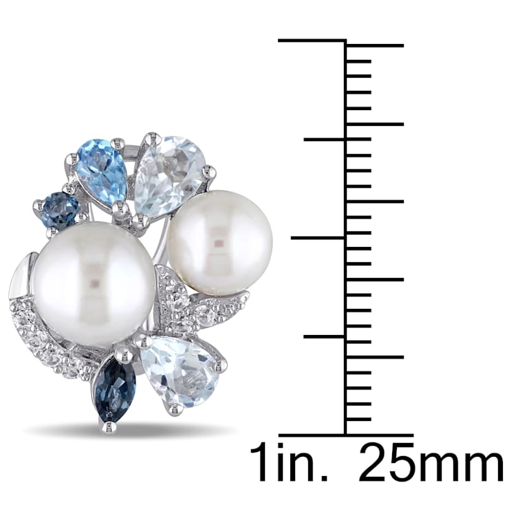 3 1/2 CT TGW Created White Sapphire, Multicolor Topaz and Cultured Pearl
Earrings in Sterling Silver