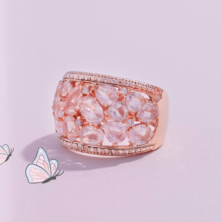 6 CT TGW Rose Quartz and Diamond Accent Ring in 18K Rose Gold Over
Sterling Silver