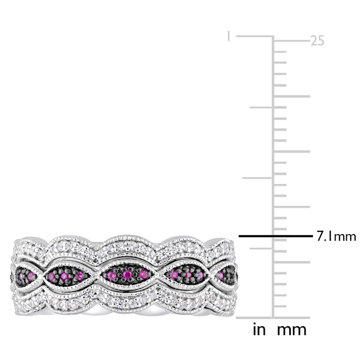 1 5/8 CT TGW Created White Sapphire and Created Ruby Ring Set in
Sterling Silver with BlacK Rhodium