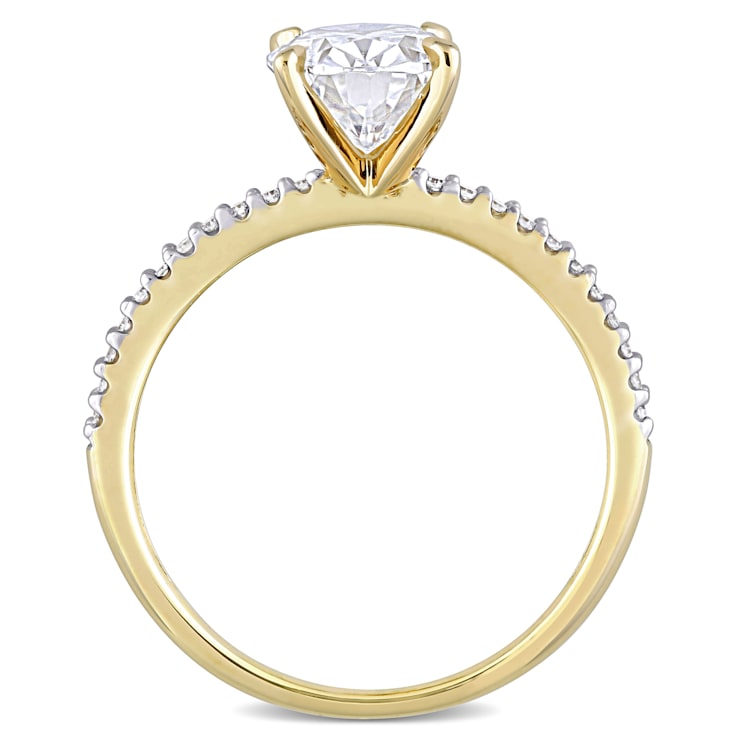 2 CT DEW Created Moissanite and 1/10 CT TW Diamond Engagement Ring in
14K Yellow Gold