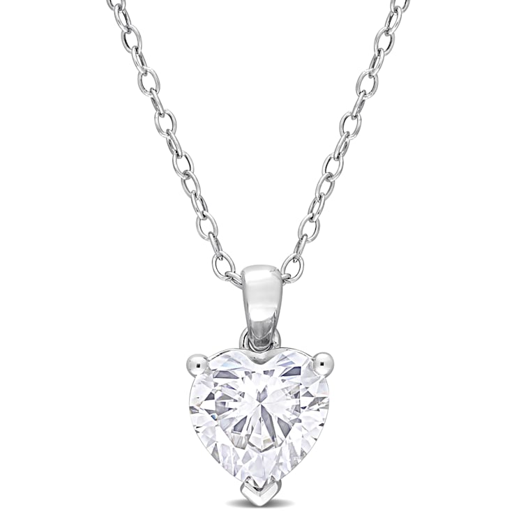 2 CT DEW Created Moissanite Solitaire Pendant with Chain in Sterling Silver