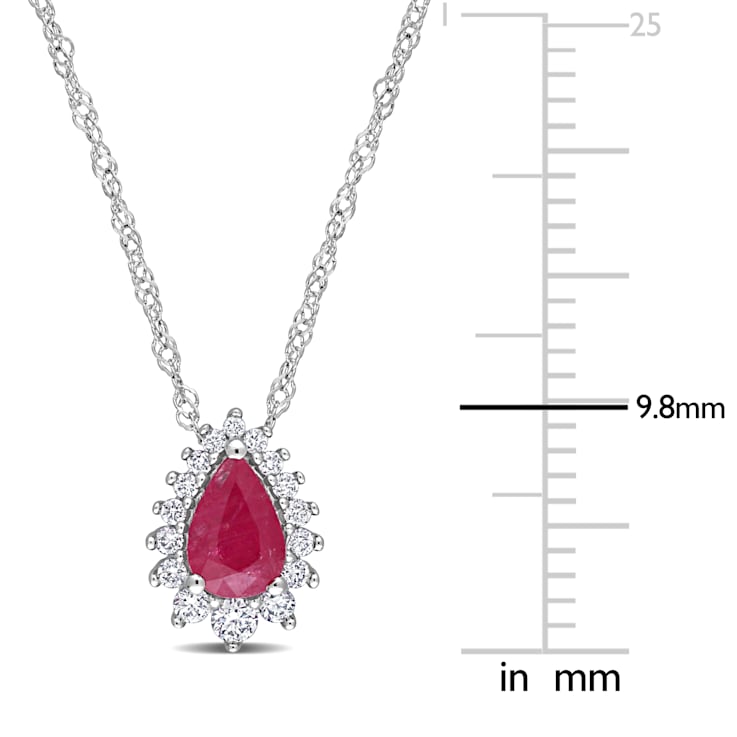 1/2 CT TGW Ruby and 1/8 CT TW Diamond Graduated Halo Pendant with Chain
in 14K White Gold