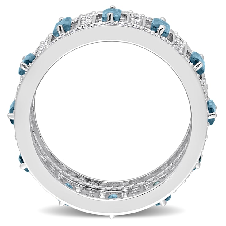 6 1/5 CT TGW London Blue and White Topaz Eternity Ring in Sterling Silver