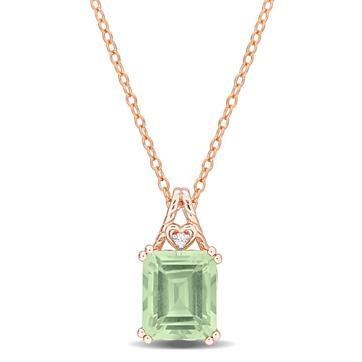 5 5/8 CT TGW Green Quartz and White Topaz Pendant with Chain in Rose
Plated Sterling Silver
