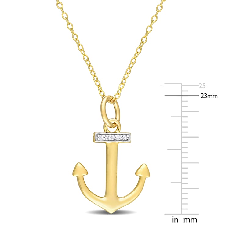 Anchor Charm Diamond Accent Pendant with Chain in Yellow Plated Sterling Silver