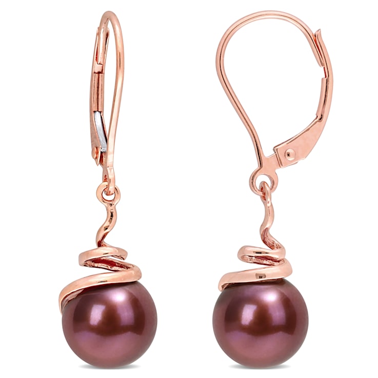 8-8.5MM Brown Freshwater Cultured Pearl Spiral Drop Earrings