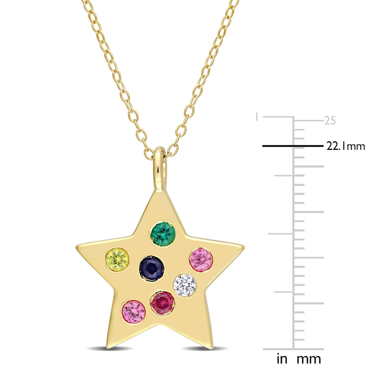 3/5 CT TGW Multi-Color Gemstones Star Pendant with Chain in Yellow
Plated Sterling Silver