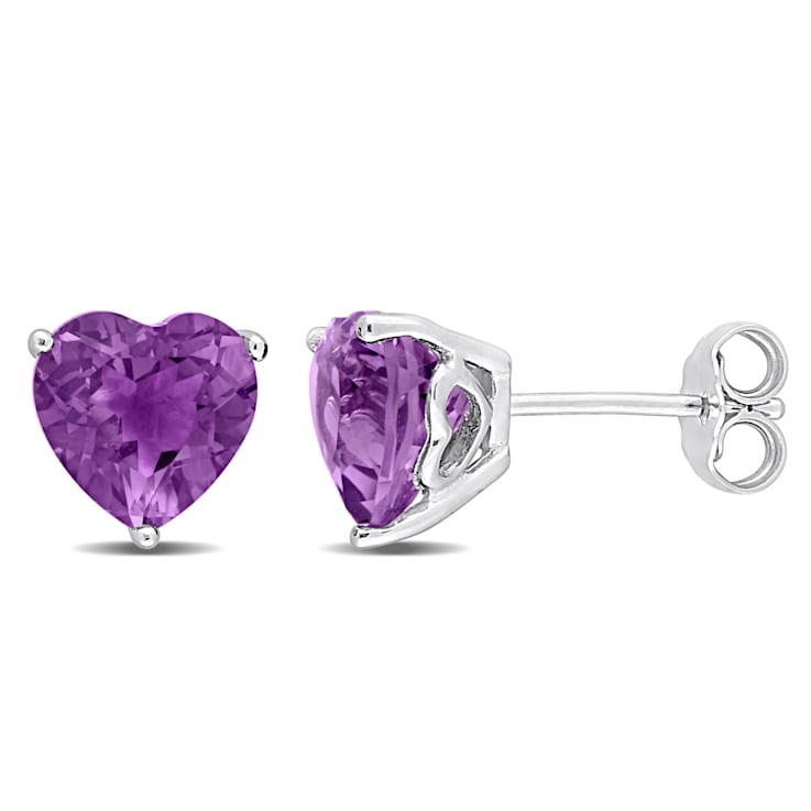 3 1/3 CT TGW Heart Amethyst Stud Earrings in Sterling Silver