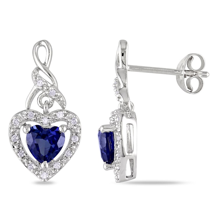 1 1/8 CT TGW Created Blue Sapphire and 1/8 CT TW Diamond Heart Twist
Earrings in Sterling Silver