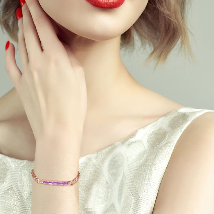 2 1/4 CT TGW Amethyst Link Bracelet in Rose Plated Rhodium Over Sterling Silver