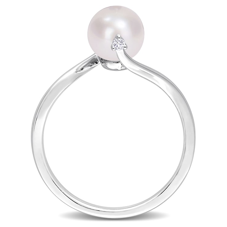 7-7.5MM Freshwater Cultured Pearl and Created White Sapphire Bypass Ring
in Sterling Silver