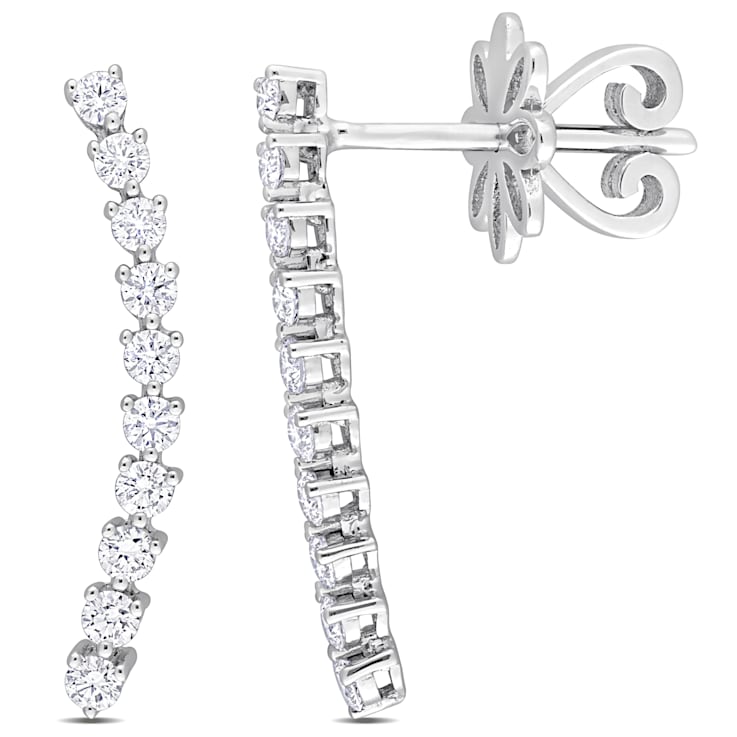 1/2 CT TW Diamond Curved Line Earrings in 14K White Gold