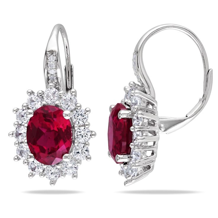 8.06 CT TGW Created Ruby Created White Sapphire and Diamond Accent
Earrings Sterling Silver
