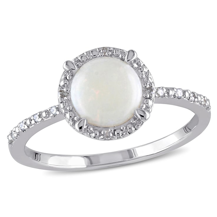 4/5 CT TGW Opal and Diamond Accent Halo Ring in Sterling Silver