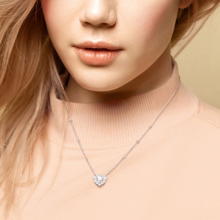 2 CT DEW Created Moissanite Halo Heart Necklace in Sterling Silver
